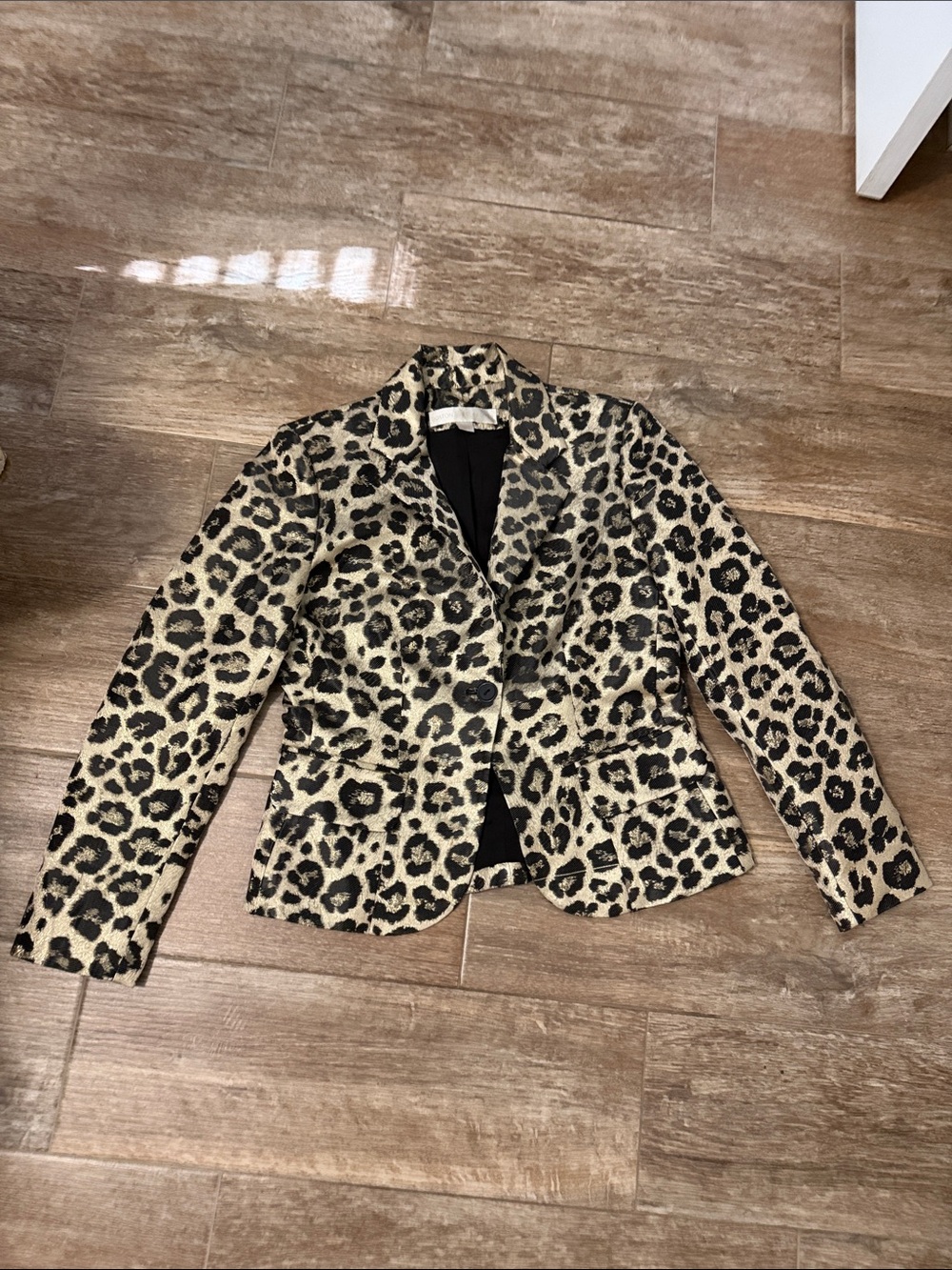 Leopard Print Women's Blazer Jacket - Black and gold Boston proper